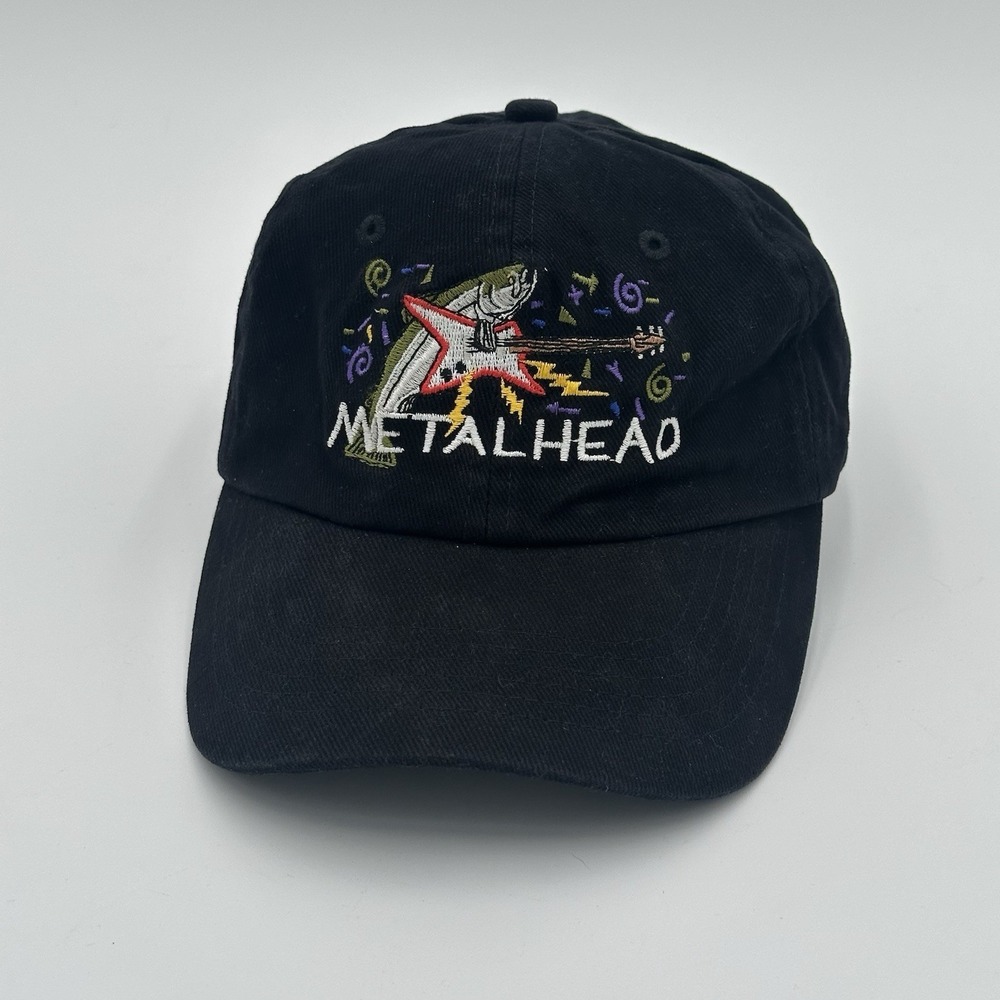 Vintage Metalhead Falcon Strapback Hat Black Embroidered Guitar Adjustable Cap
